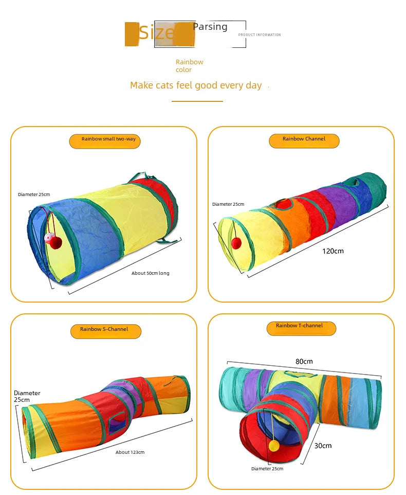 650g Rainbow Cat Toy Tunnel Playground Cats Scratching Running Interactive Teaser Toy Kittens Adult Cats
