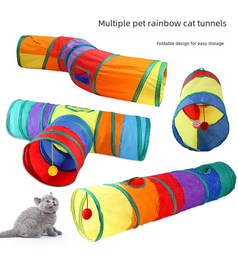 650g Rainbow Cat Toy Tunnel Playground Cats Scratching Running Interactive Teaser Toy Kittens Adult Cats