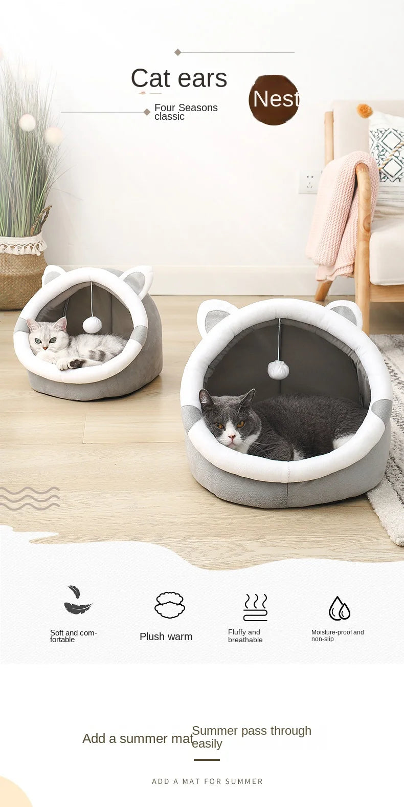 Cama Aconchegante para Gatos e Cães Pequenos – Tipo Cestinha Lavável