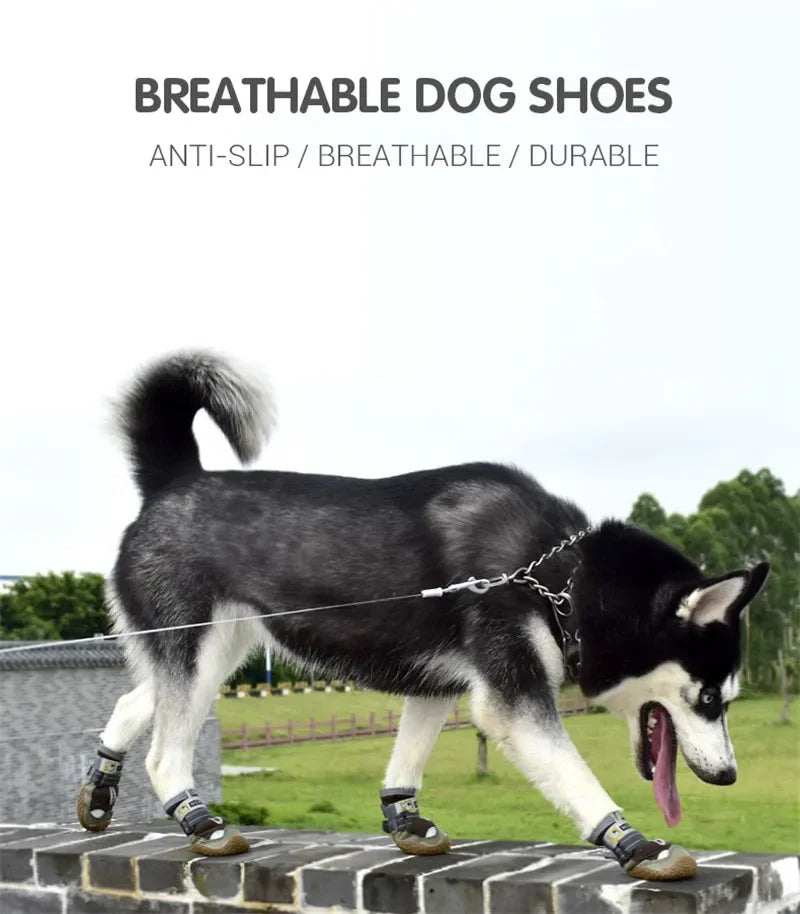 4Pcs/Set Dog Shoes for Large Dogs Breathable Professional Outdoor Dog Shoes Anti-Slip Durable Pet Shoes for Hiking Rubber Sole