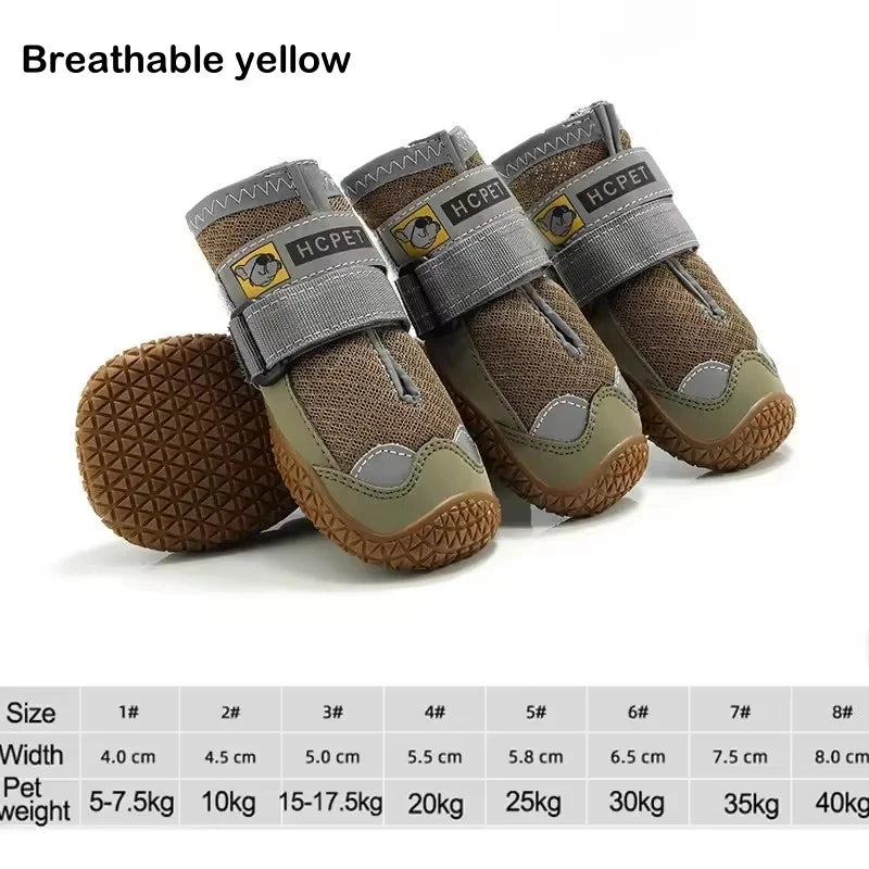 4Pcs/Set Dog Shoes for Large Dogs Breathable Professional Outdoor Dog Shoes Anti-Slip Durable Pet Shoes for Hiking Rubber Sole