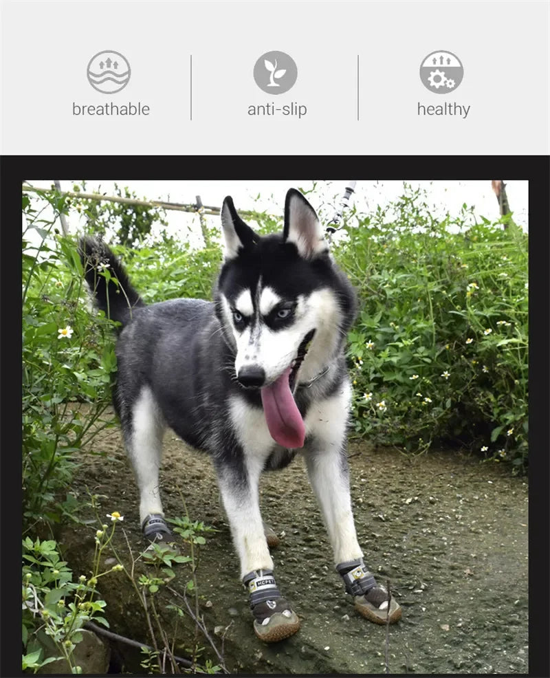 4Pcs/Set Dog Shoes for Large Dogs Breathable Professional Outdoor Dog Shoes Anti-Slip Durable Pet Shoes for Hiking Rubber Sole
