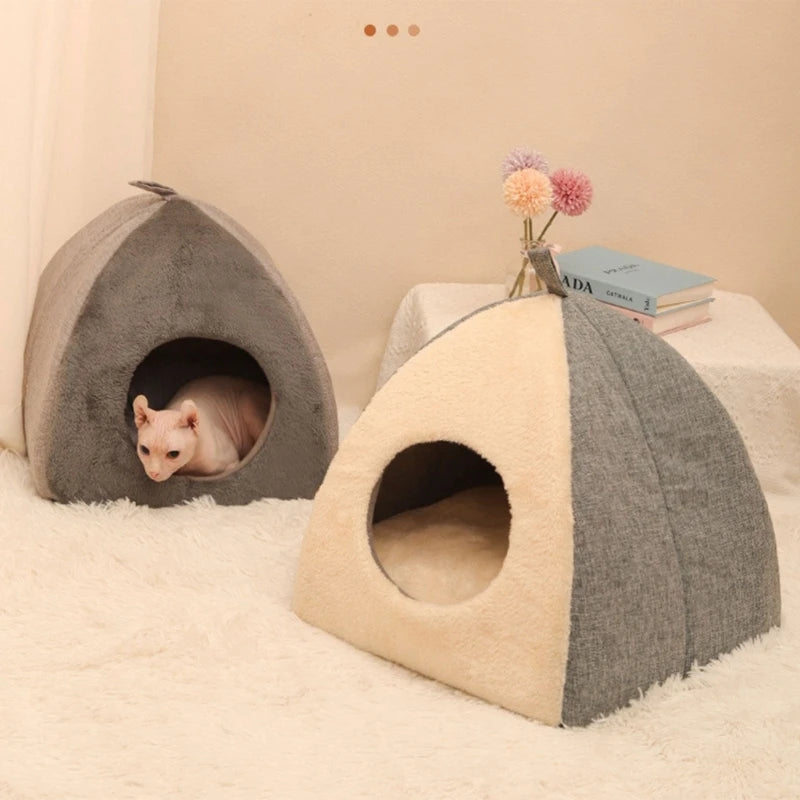 Cat Cave Warm Bed for Indoor Cat Washable Soft Beds Tent House for Puppy Small Dogs Non Slip Bottom