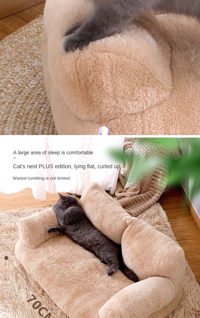 Universal Pet Bed for Winter Warm Cat Litter Sofa Bed Cushion Dog Kennel Large Supplies cat bed 【Send pillows】