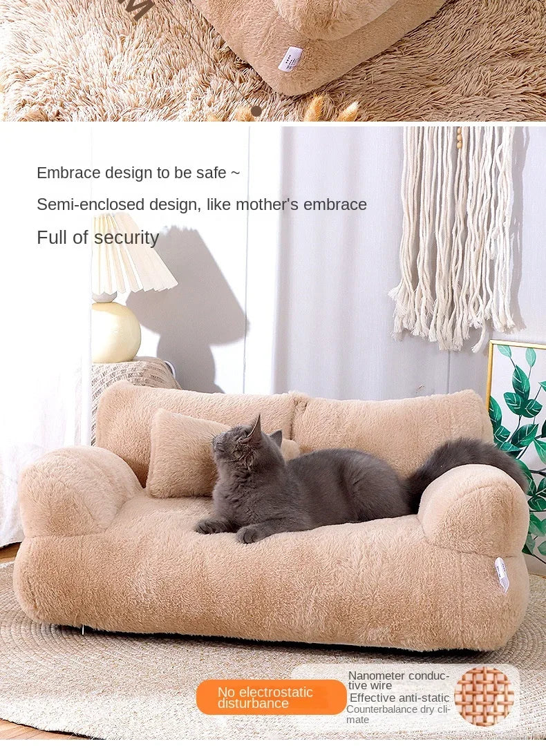 Universal Pet Bed for Winter Warm Cat Litter Sofa Bed Cushion Dog Kennel Large Supplies cat bed 【Send pillows】