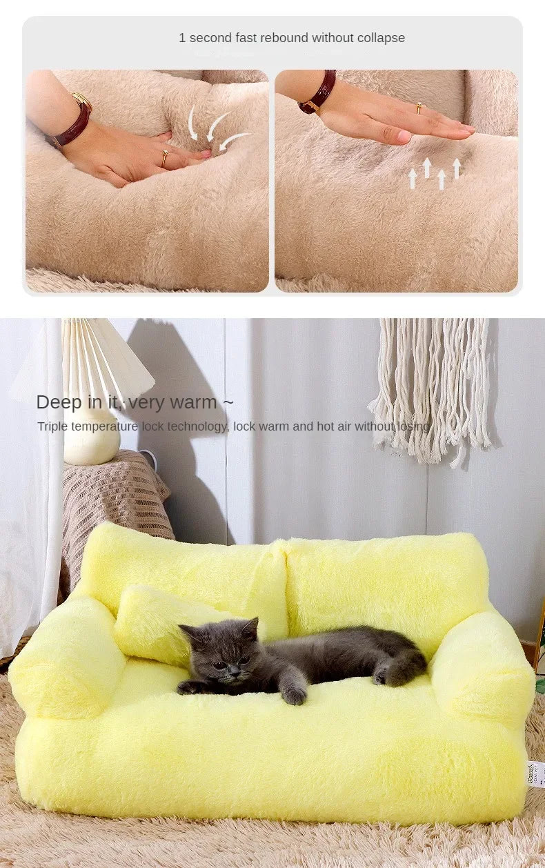 Universal Pet Bed for Winter Warm Cat Litter Sofa Bed Cushion Dog Kennel Large Supplies cat bed 【Send pillows】