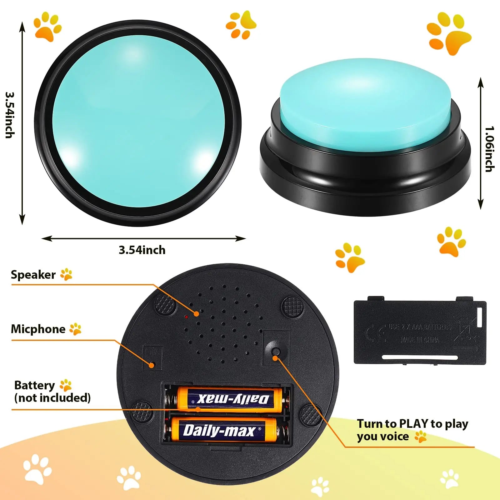 Pet Communication Button Dog Toys Recordable Pet Speaking Training Dog Talking Button Cute Claw Print Pattern Dog Accessories